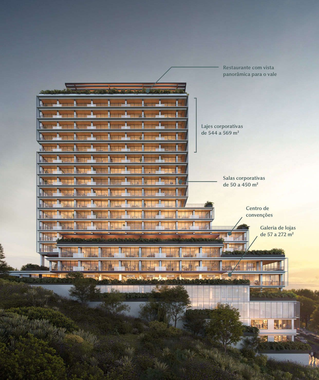 Loro Corporate — Render detalhe fachada