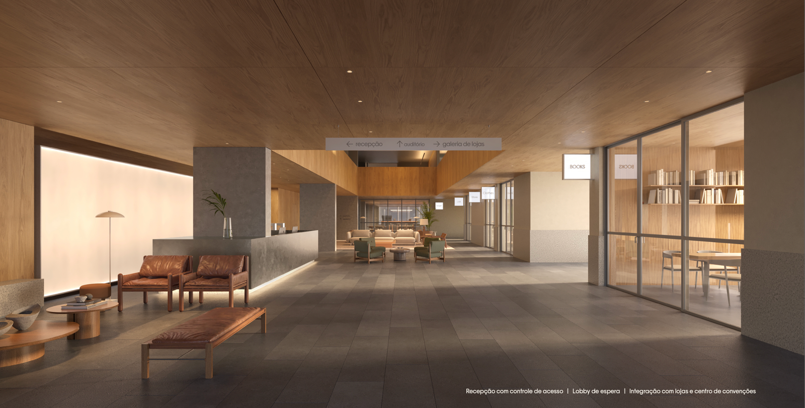 Loro Corporate — Recepção com controle de acesso, lobby de espera